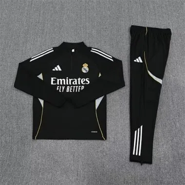 25-26 Real Madrid Black Training Kits Long Football Tracksuits