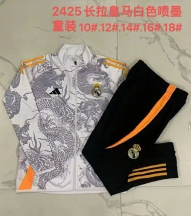 24-25 Real Madrid Kids Long Sleeve Training Suit Football Shirts(17)