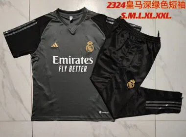 23-24 Real Madrid Grey Tracksuit Short Sleeve Training Suits Jerseys World