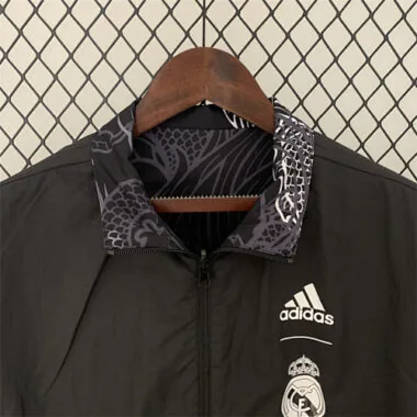 23-24 Real Madrid Trench Coat Reversible Dragon Windbreaker Black