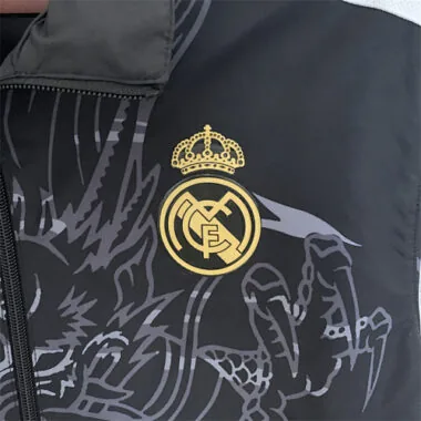 23-24 Real Madrid Trench Coat Reversible Dragon Windbreaker Black