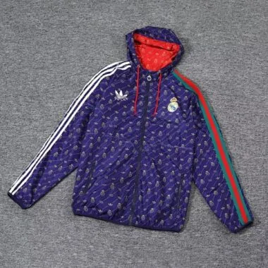 23-24 Real Madrid Hoodies Windbreaker Cyan-blue Jackets Soccer Jerseys Yupoo