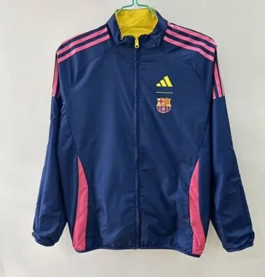 25-26 Barcelona Yellow&amp;Blue Trench Coat Reversible Windbreaker Double-Sides Jacket