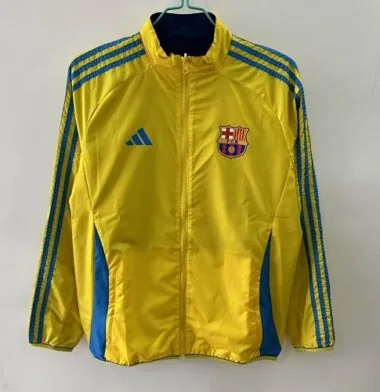 25-26 Barcelona Yellow&amp;Blue Trench Coat Reversible Windbreaker Double-Sides Jacket
