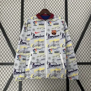 23-24 Barcellona: giacca a vento reversibile rossa e bianca, giacca a doppio lato, le migliori maglie