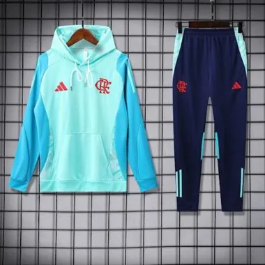 25-26 Flamengo Light Blue Football Training Kit Long Hoodie Tracksuits