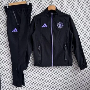 26-27 Manchester United Black Windbreaker Jackets Kit Soccer T-Shirt