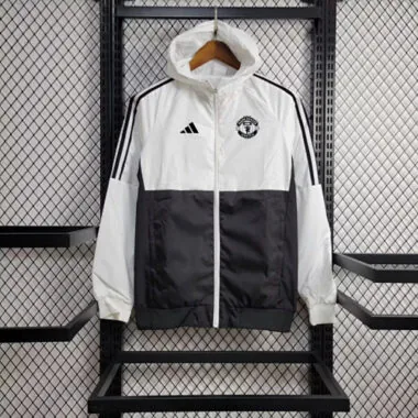2024 Manchester United White and Black Windbreaker Jacket Football