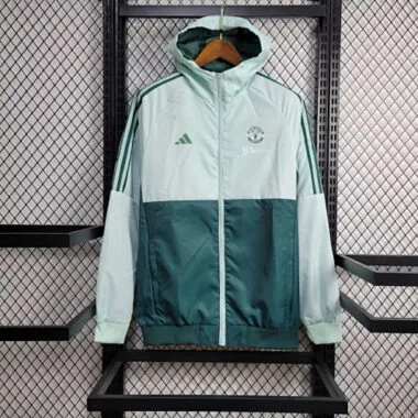 23-24 Manchester United White and Green Windbreaker Jacket Football