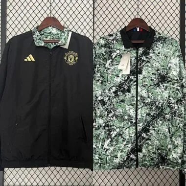 24-25 Manchester United Green and Black Reversible Windbreaker Double-Sides Jacket