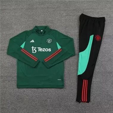 23-24 Manchester United Long Sleeve Tracksuit Green Training Suits Jersey