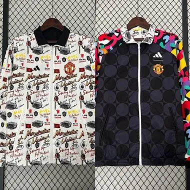 23-24 Manchester United Reversible Windbreaker Black&White Double-Sides Jacket Best Jerseys