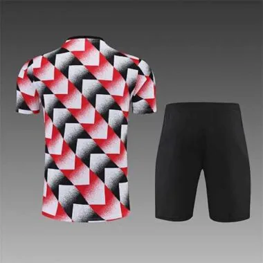 22-23 Manchester United training suit short sleeve kit red black and white color matching