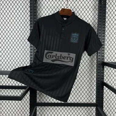 95-96 Liverpool Black Kit Retro Soccer T-Shirt