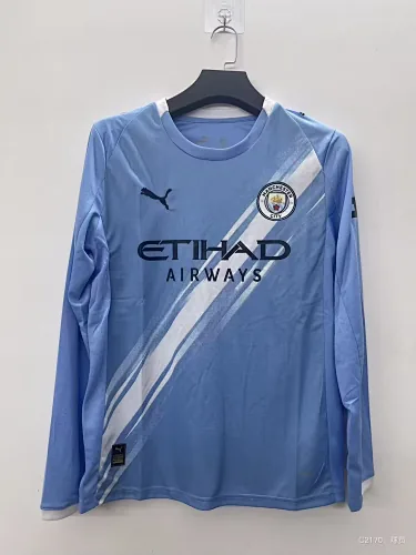 25-26 Manchester City Home Long Sleeves Kit Soccer T-Shirt