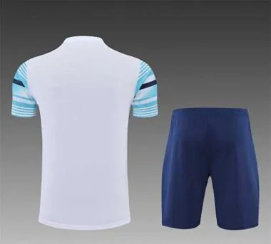 22-23 Manchester City Training Wear Short Sleeve Kit White and Blue Colorblock