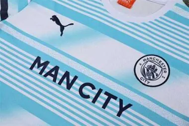 22-23 Manchester City Training Wear Short Sleeve Kit White and Blue Colorblock