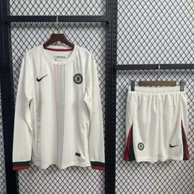 25-26 Chelsea Away White Long Sleeves Kit Soccer T-Shirt