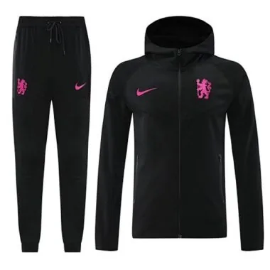 24-25 Chelsea Black Hoodie Tracksuit Long Jacket Suits