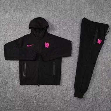 24-25 Chelsea Black Hoodie Tracksuit Long Jacket Suits