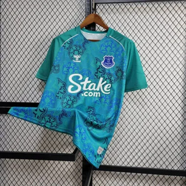 Camisolas de futebol Everton Hummel Edição Limitada 23-24, modelo Shamrock pré-jogo