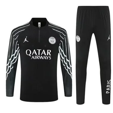 25-26 PSG x Jordan Black Training Kits Long Football Player Version Tracksuits