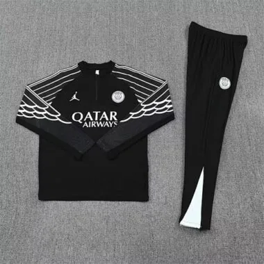 25-26 PSG x Jordan Black Training Kits Long Football Player Version Tracksuits