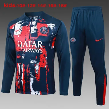 24-25 PSG Kids Long Sleeve Training Suit Football Shirts(4)