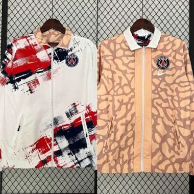 23-24 PSG Reversible Windbreaker White&Brown Double-Sides Jacket Soccer Jerseys For Sale