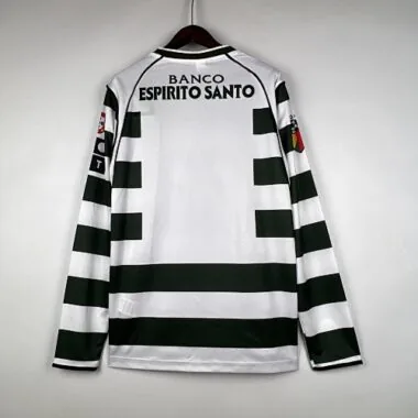 01-03 Maglia da calcio vintage a maniche lunghe dello Sporting Lisbona, divisa da casa in stile retrò