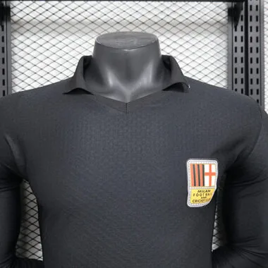 24-25 AC Milan Zwart Voetbalshirt met lange mouwen, 125-jarig jubileumeditie, spelersversie