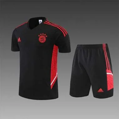 22-23 Bayern Munich training suit short sleeve kit red black