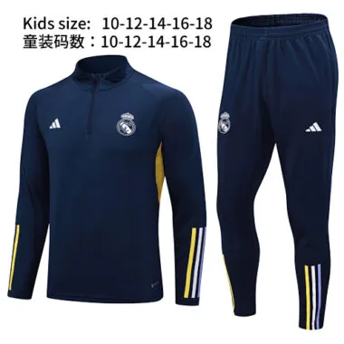 23-24 Real Madrid Kids Long Sleeve Navy Training Suit Cheap Jerseys Yupoo