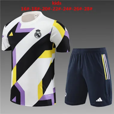 23-24 Real Madrid White&Black Kids Kit Training Suits Soccer Jerseys