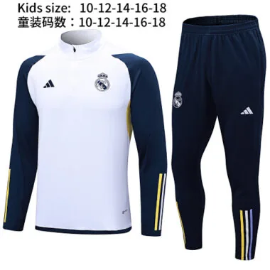 23-24 Real Madrid White Kids Kit Long Sleeve Training Suit Cheap Jerseys
