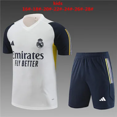 23-24 Real Madrid White Kids Kit Training Suits Soccer Jerseys