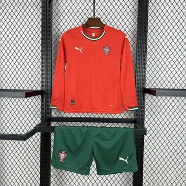 2025 Portugal Home Long sleeves Kids Kit Soccer
