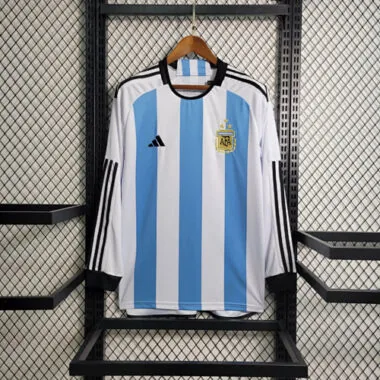 2022 Long Sleeved 3 Stars Argentina Home S-XXL Cheap Soccer Jerseys