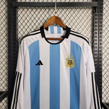 2022 Long Sleeved 3 Stars Argentina Home S-XXL Cheap Soccer Jerseys