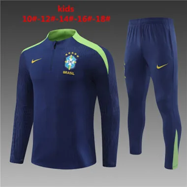 2024 Brazil Player Kids Long Sleeve Training Suit Football Shirts