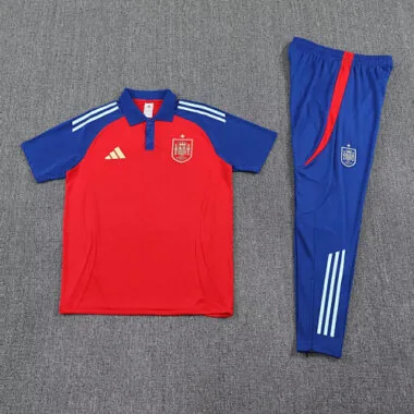 25-26 Spain Red POLO Training Kits Football Tracksuits