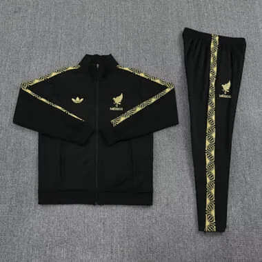 25-26 Mexico Black Football Tracksuits Long Jacket Suits