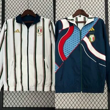 2024 Italy Reversible Windbreaker White&Blue Double-Sides Jacket Soccer Jerseys For Sale