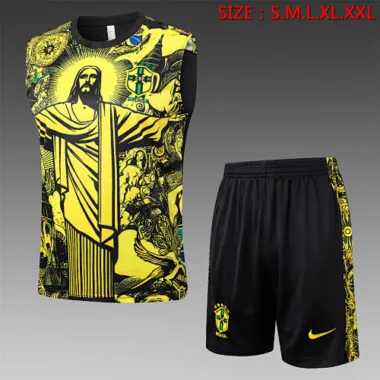2024 Brazil Christ the Redeemer Yellow Vest Kit Soccer