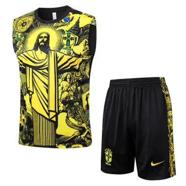 2024 Brazil Christ the Redeemer Yellow Vest Kit Soccer