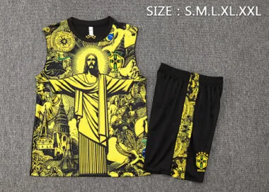 2024 Brazil Christ the Redeemer Yellow Vest Kit Soccer