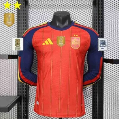 Spanien WM 2026 Heimtrikot mit 2 Sternen, langärmelig, Spielerausführung