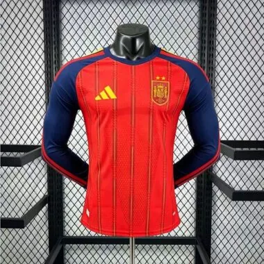 Spanien WM 2026 Heimtrikot mit 2 Sternen, langärmelig, Spielerausführung