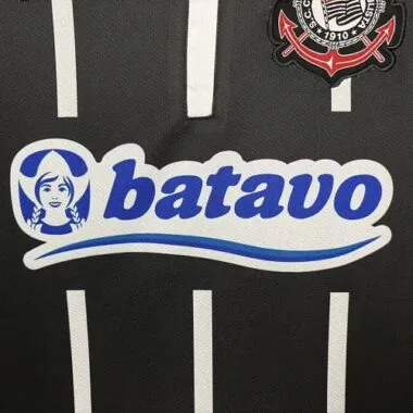Corinthians 2009/10 Black White Striped Polo Collar Away Retro Jersey