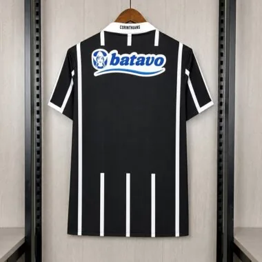 Corinthians 2009/10 Black White Striped Polo Collar Away Retro Jersey